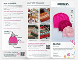 Brochure featuring knitting patterns and beanies with doodles.