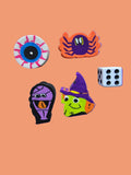 Set of Halloween-themed rubber stamps on a blue background