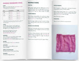 Knitting pattern book with pink cowl and text.