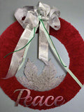 Christmas Wreath - Peace - 15" diameter burgundy peace sign silver maple leaves ribbon green accent ribbon