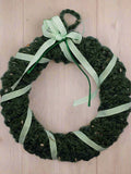 Green tweed wreath with mint green ribbon - 9"diameter