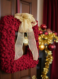 Burgundy Square Loop Christmas Wreath - 15" square  with gold ribbon and jingle bell with trim